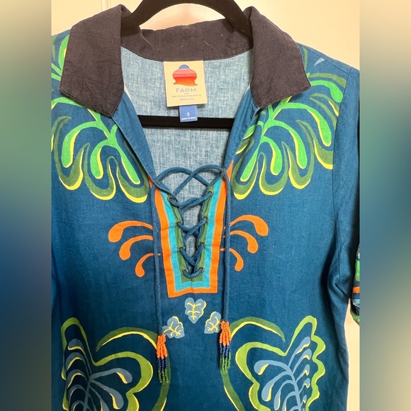 Anthropologie Farm Rio Linen/Viscose Short Sleeve Collared Midi Dress (Small) - Picture 6 of 6